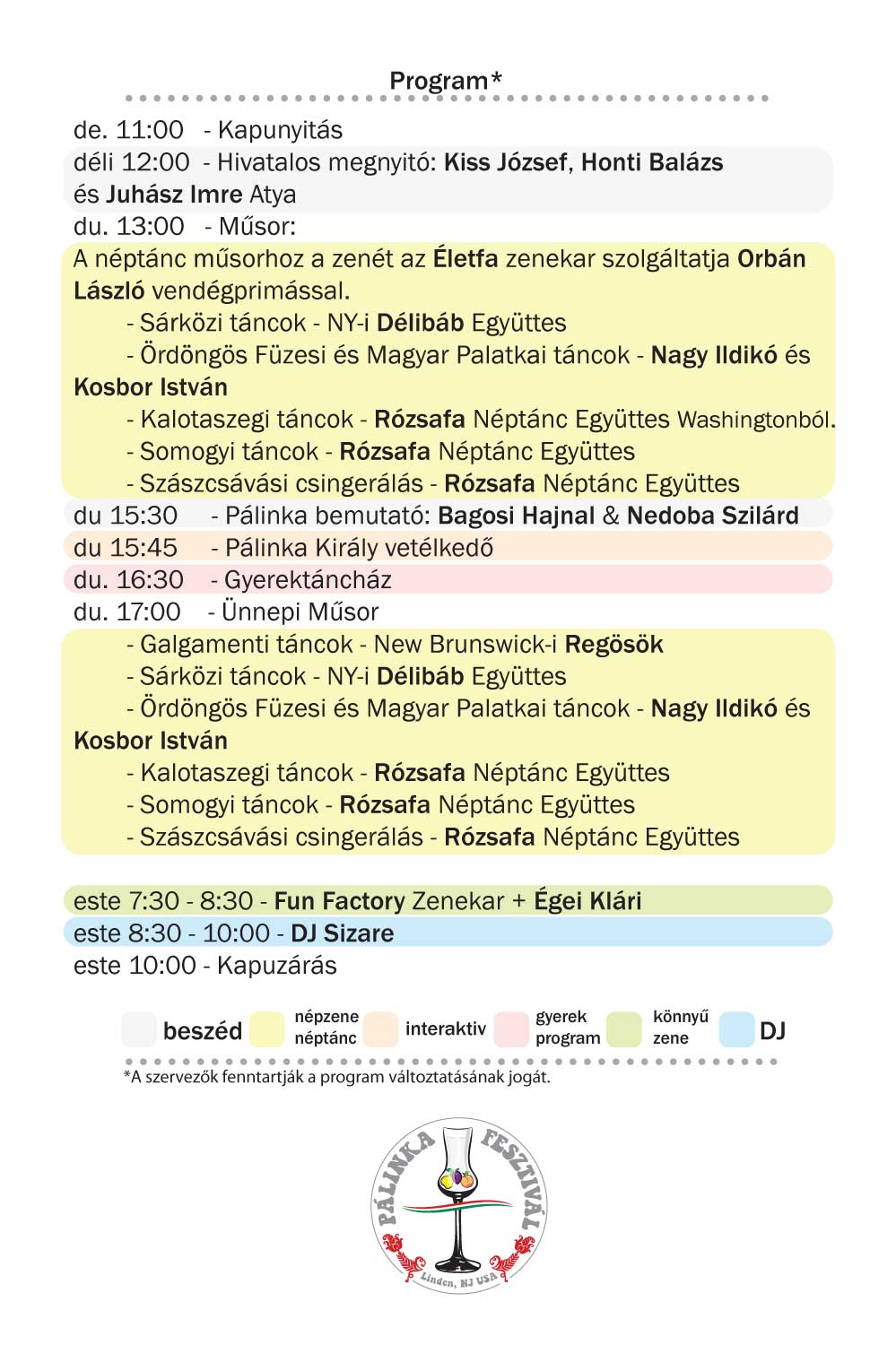 Palinka Fesztival Program